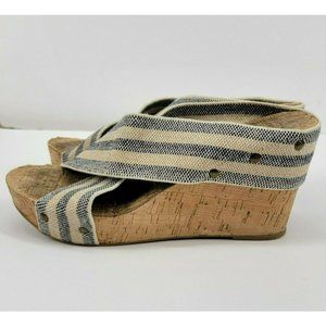 Lucky Brand Cork Wedge Mule Sandal Stretch Criss Cross Strap Retro Summer
